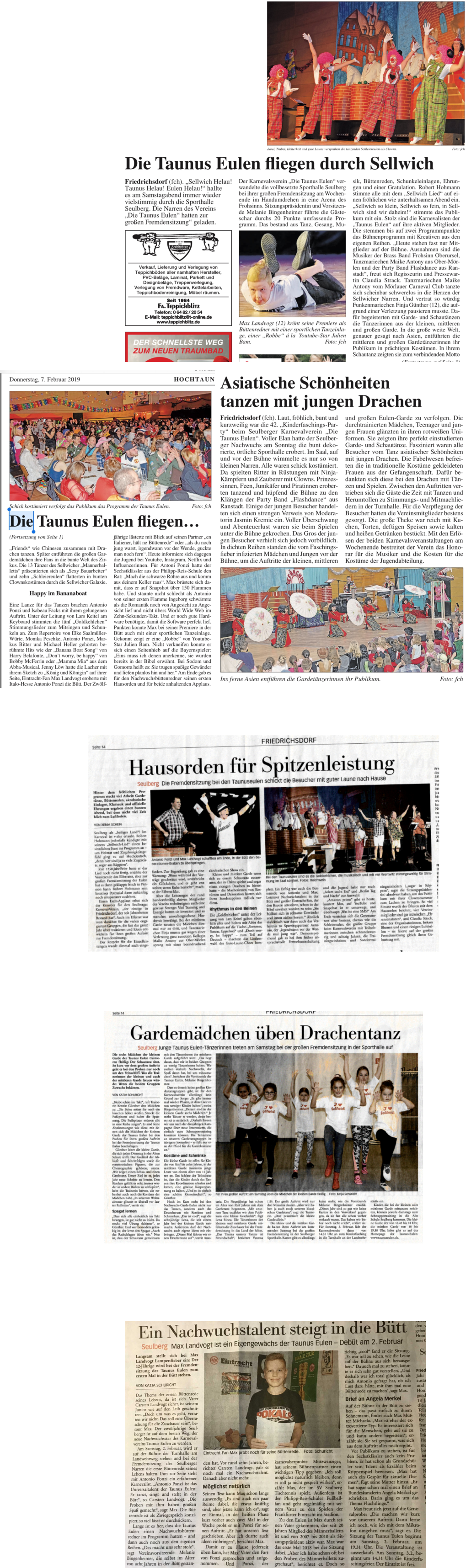 Bericht aus der Taunuszeitung vom 25.01.2019                                Taunuszeitung vom 30.01.2019 Taunuszeitung vom 04.02.2019 Friedrichsdorfer Woche vom 07.02.2019